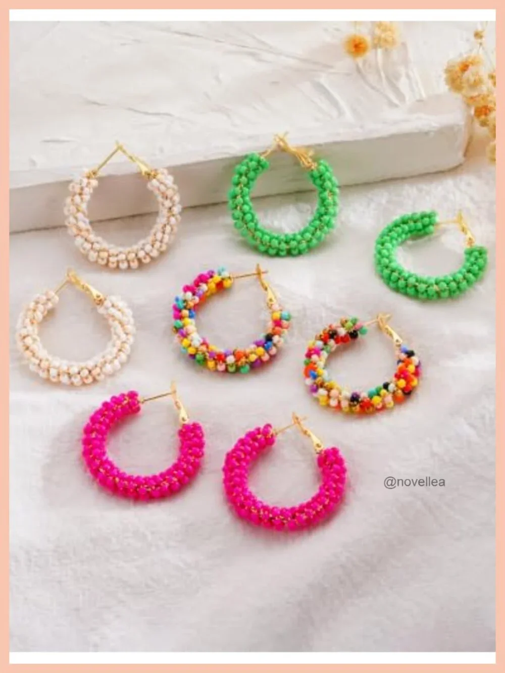 5 Pairs Colorful Beaded Hoop & Stud Earrings, Hypoallergenic, 14K Gold Plated,